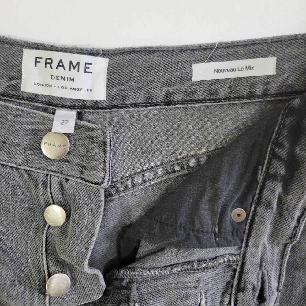Frame Denim Nouveau Le Mix High Rise Cropped Raw Hem Ash Grey Distressed - Picture 15 of 16